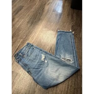 Abercrombie & Fitch Distressed Mom Jeans Light Wash Released Hem 27/4R